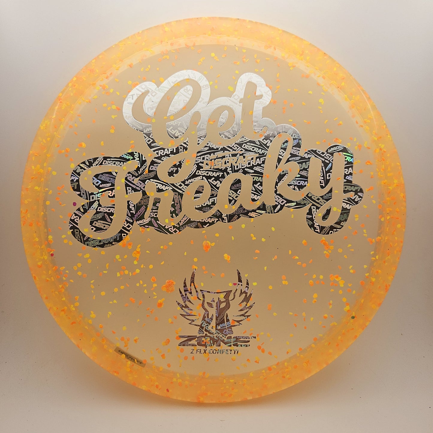 #12018 173-174g Orange, Discraft Foil, Get Freaky Z Flx Confetti Zone