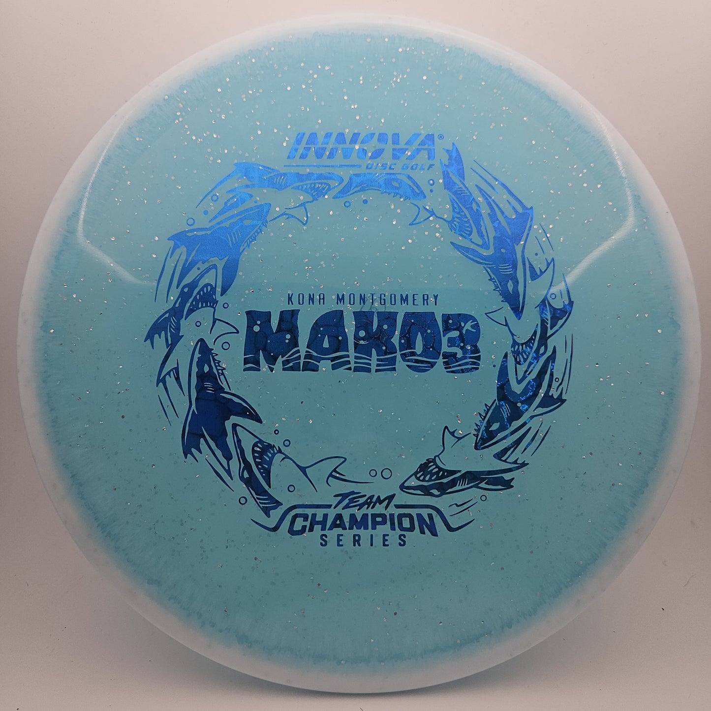 #18206 180g Blue, Kona Montgomery Tour Series Metal Flake Halo Champion Mako3 - Kona Montgomery Tour Series