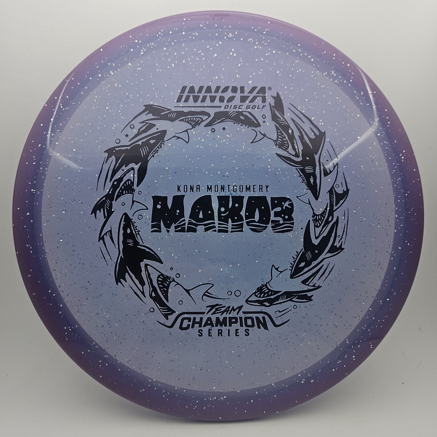 #18207 180g Purple, Kona Montgomery Tour Series Metal Flake Halo Champion Mako3 - Kona Montgomery Tour Series