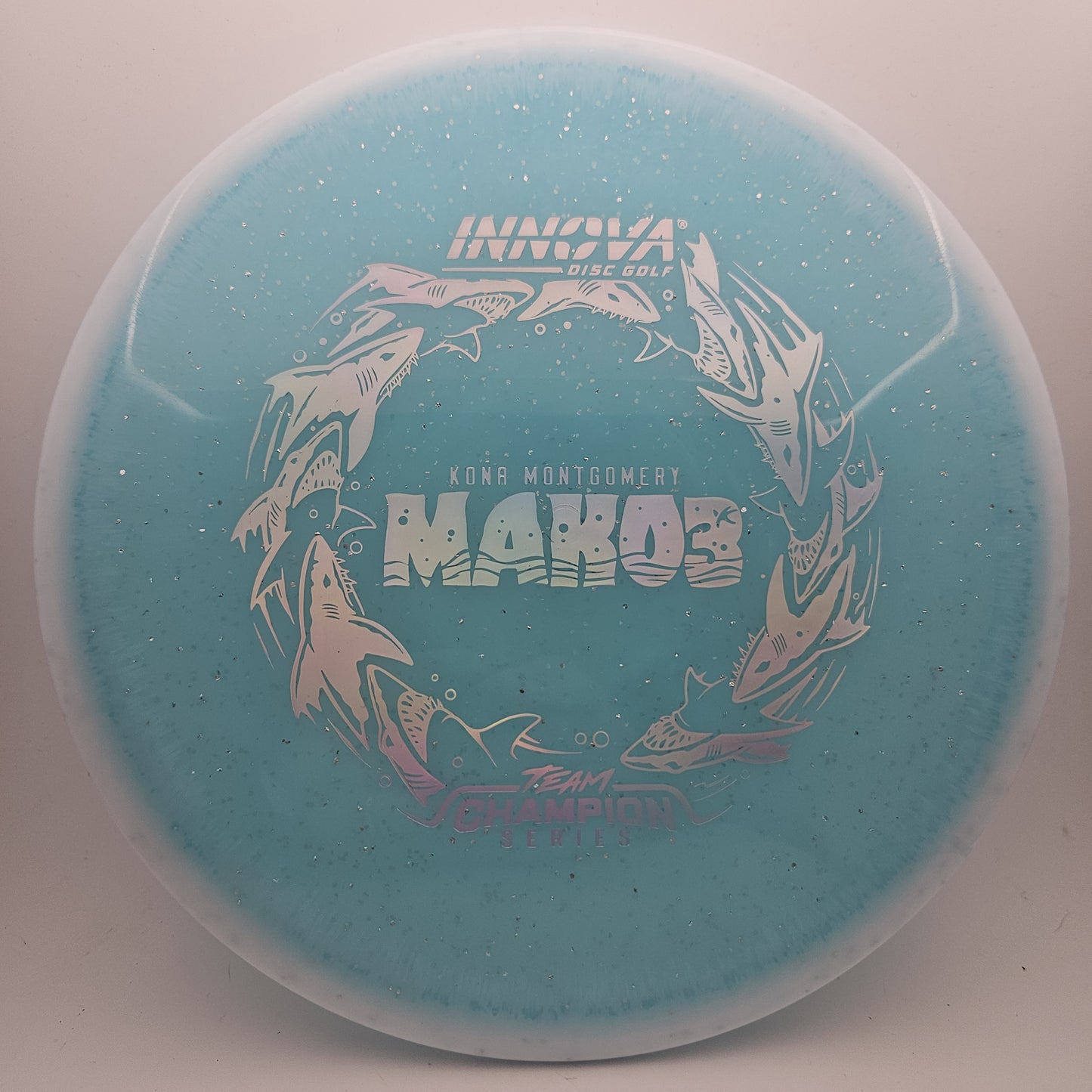#18208 180g Blue, Kona Montgomery Tour Series Metal Flake Halo Champion Mako3 - Kona Montgomery Tour Series