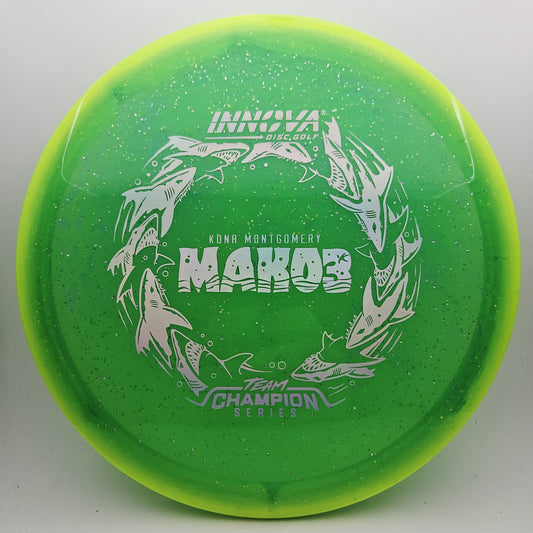 #17611 180g Green, Kona Montgomery Tour Series Metal Flake Halo Champion Mako3 - Kona Montgomery Tour Series