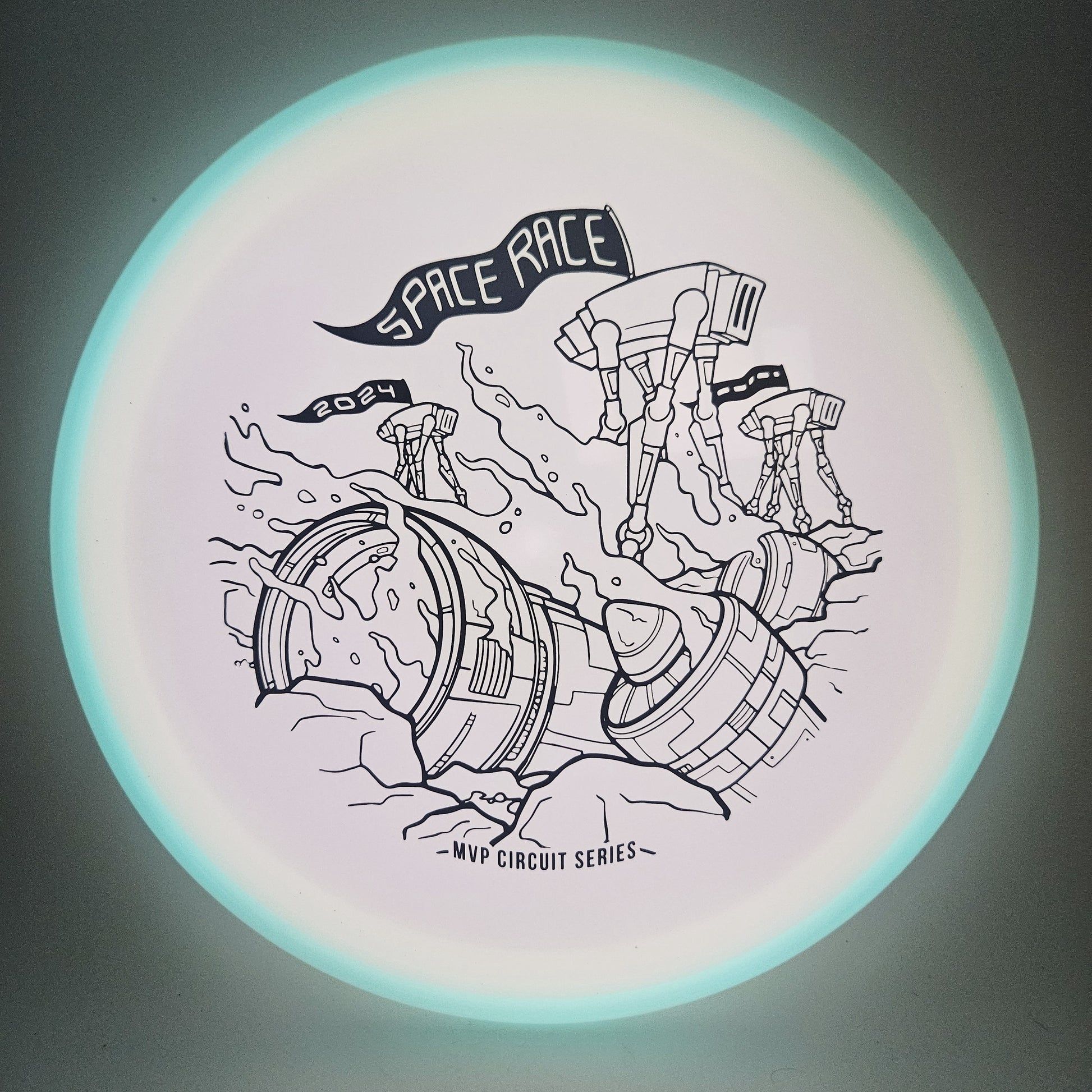 #14807 171g White Plate / Aqua Rim, Space Race 2024 Total Eclipse Crave