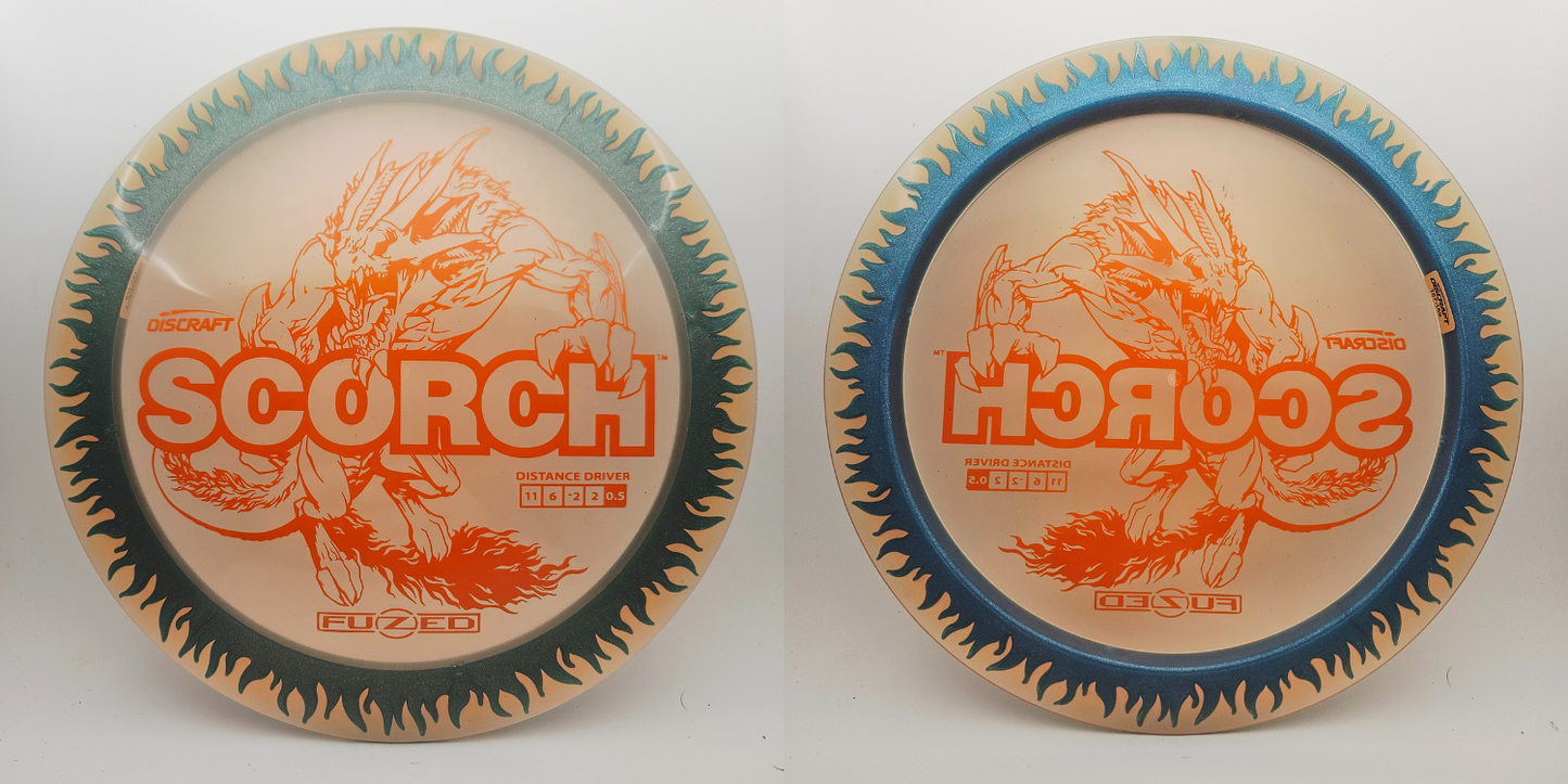 #15176 167-169g Peach / Blue, Flames Fuzed Scorch